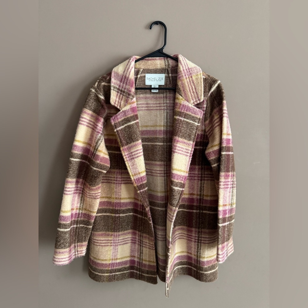 Rachel Zoe Open Plaid Wool-Blend Pea Coat